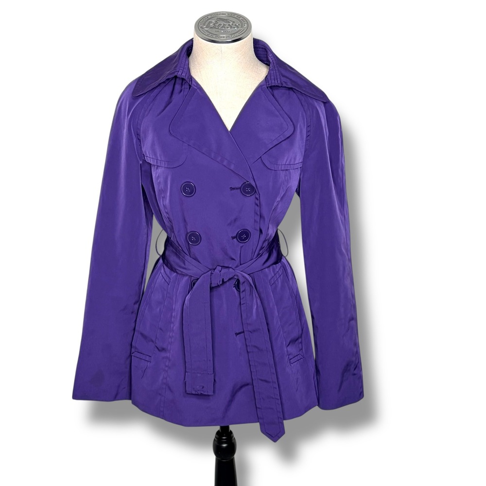 FOG by London Fog Women's Small Purple Double Breasted Trench Coat Belted Classy